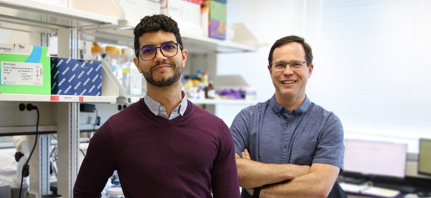 A photo of Jesus Garcia Lerena and Eran Andrechek posing in a lab together