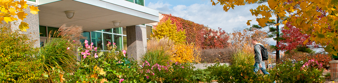 Front of an MSU building during the fall