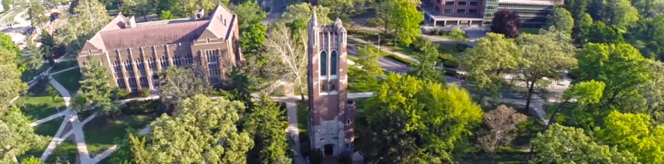 MSU north campus, focusing on Beaumont Tower