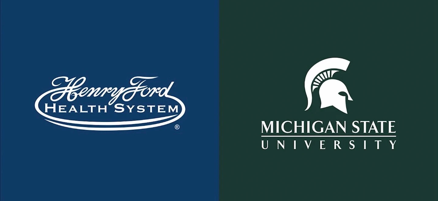 Henry Ford Health System logo and Michigan State University logo side by side
