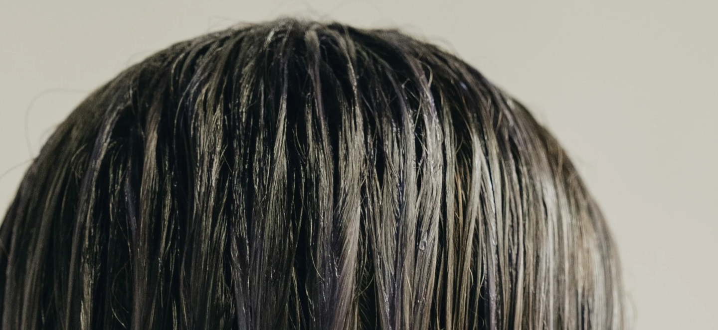 Back of person's head with wet hair